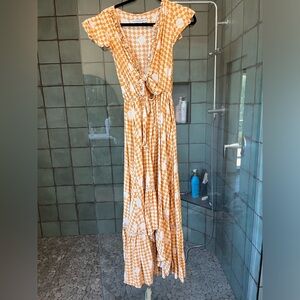 Checkered and flower high low dress